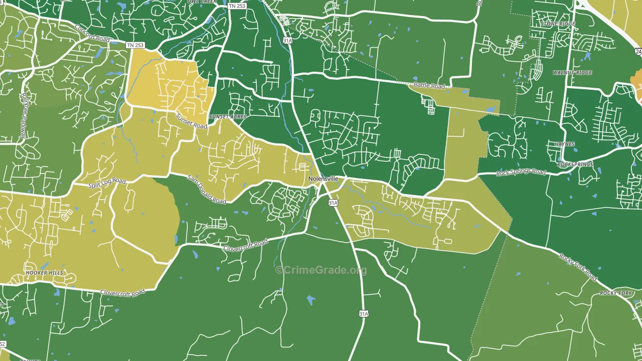 Nolensville, TN Map of Robbery Rates