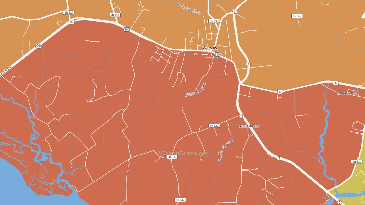Nomini Grove, VA Map of Robbery Rates
