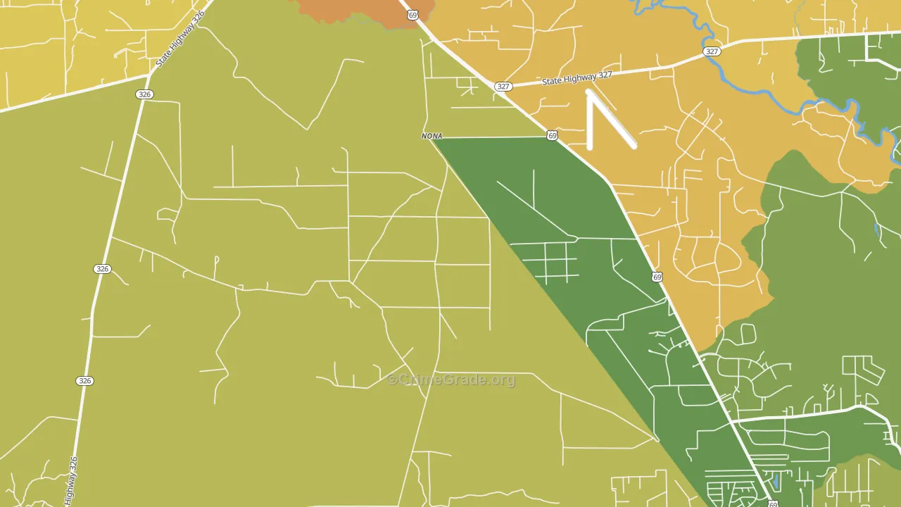 Nona, TX Map of Robbery Rates