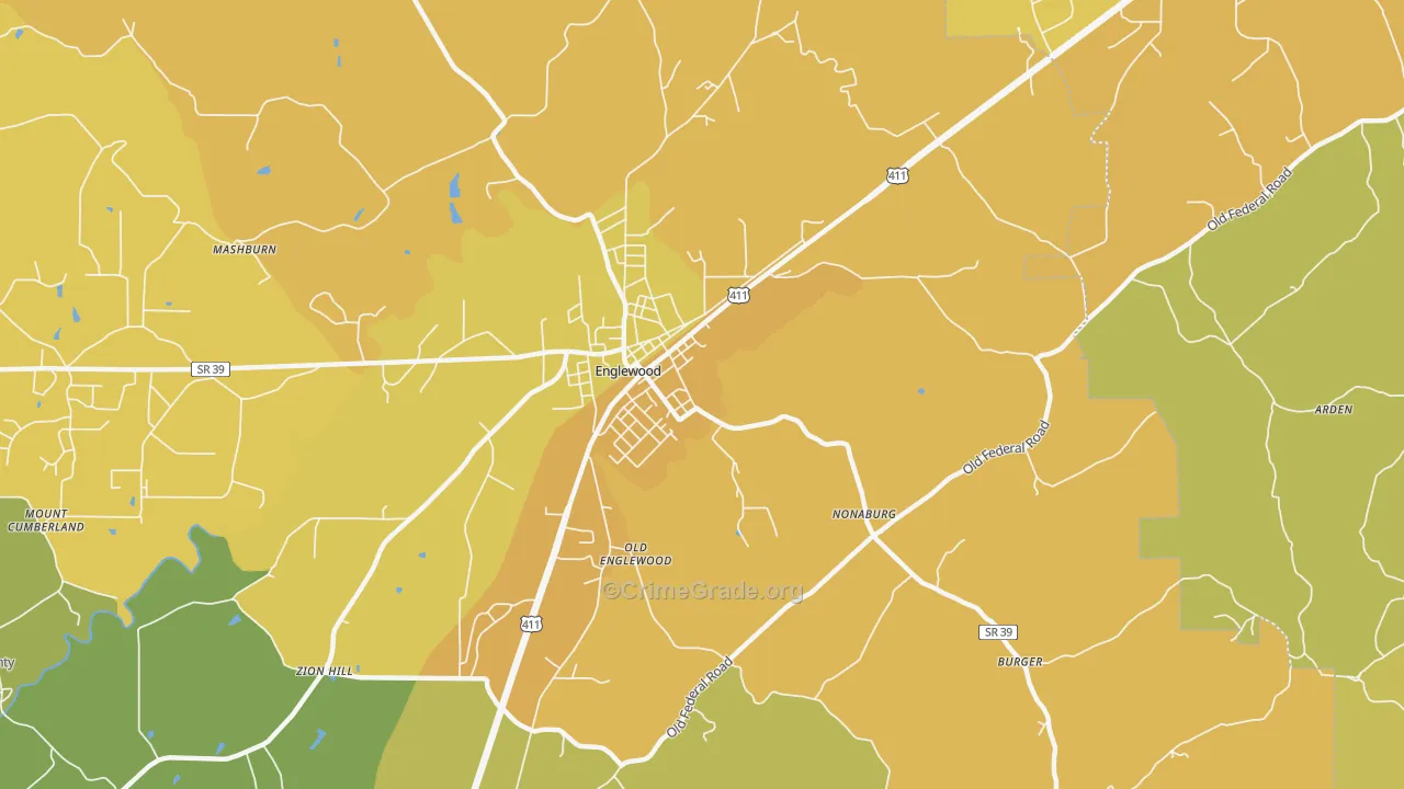 Nonaburg, TN Map of Robbery Rates