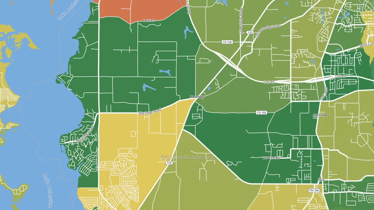 Noonday, TX Map of Robbery Rates