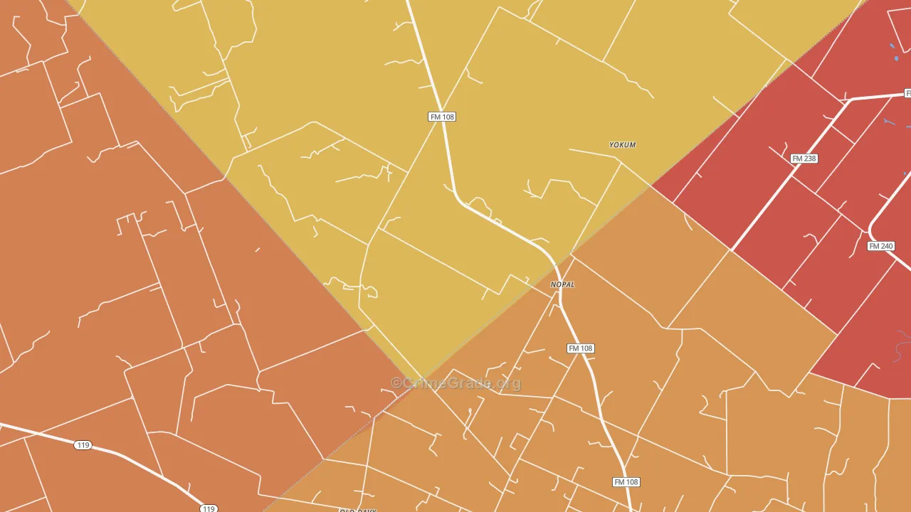 Nopal, TX Map of Robbery Rates