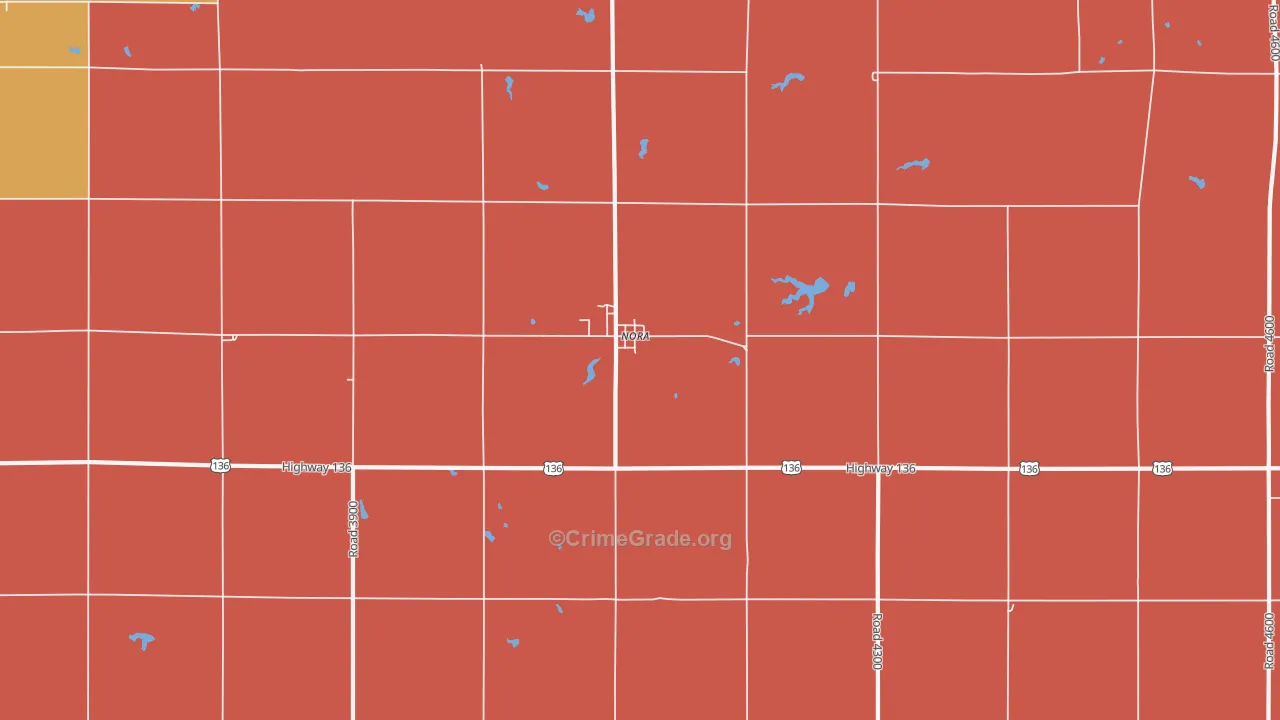 Nora, NE Map of Robbery Rates