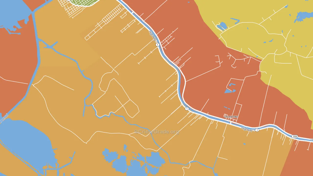 Norah, LA Map of Robbery Rates