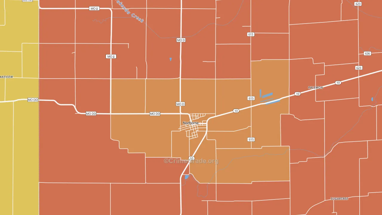 Norborne, MO Map of Robbery Rates