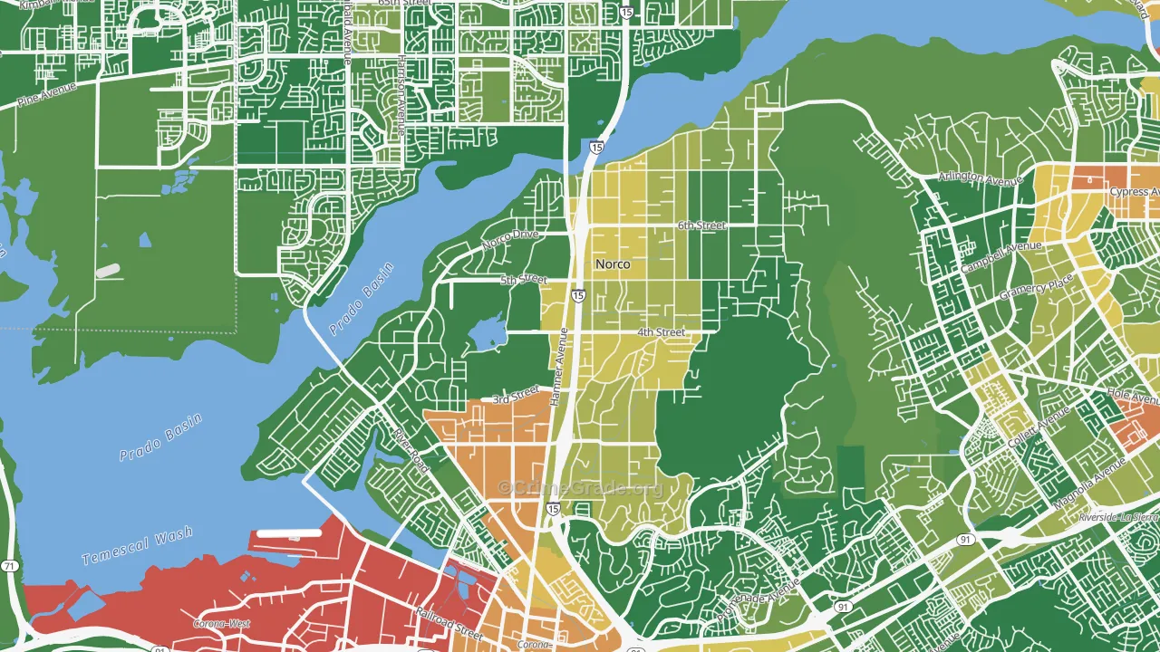 Norco, CA Map of Robbery Rates