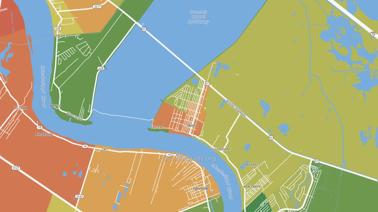 Norco, LA Map of Robbery Rates
