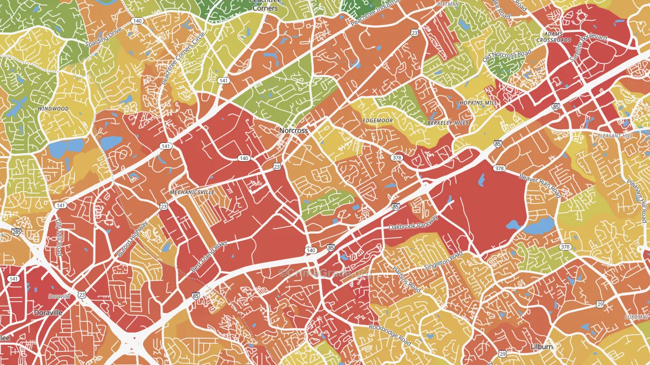 Norcross, GA Map of Robbery Rates