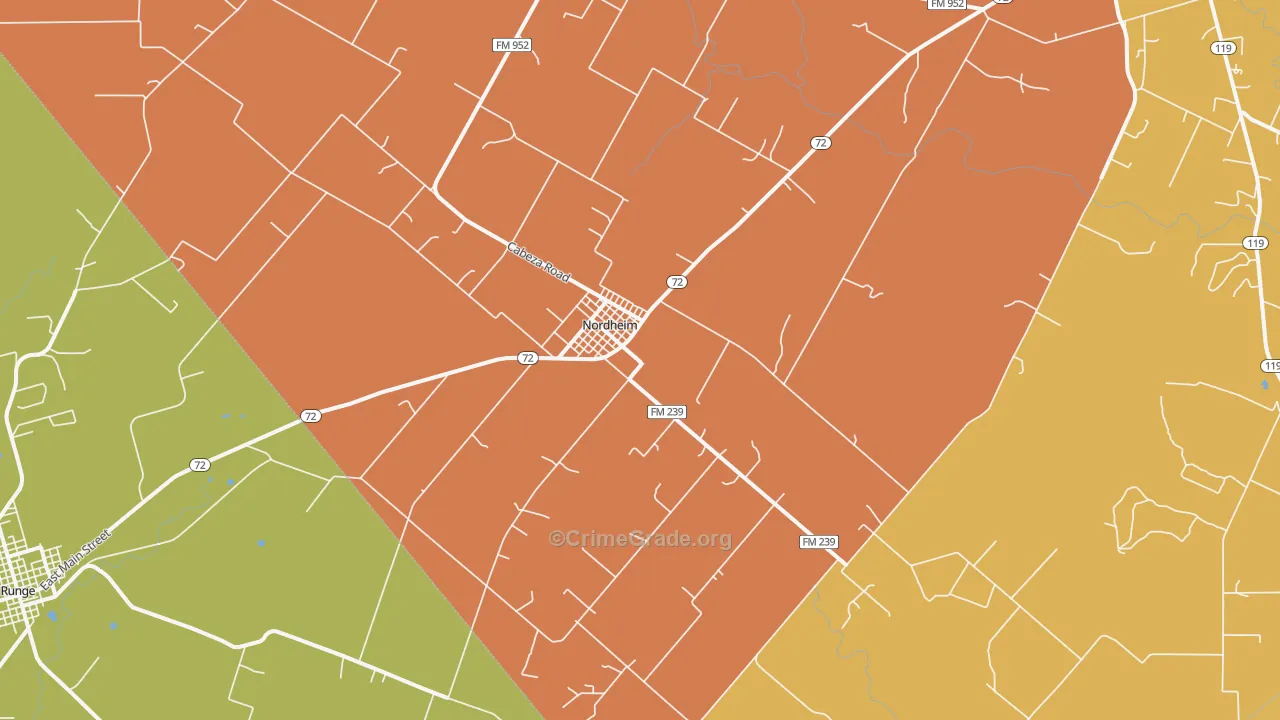 Nordheim, TX Map of Robbery Rates