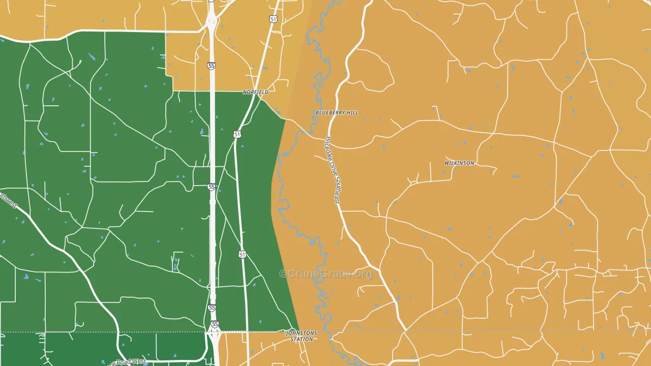 Norfield, MS Map of Robbery Rates