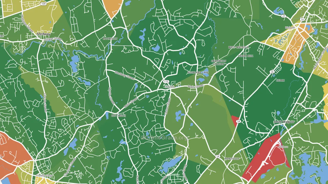 Norfolk, MA Map of Robbery Rates