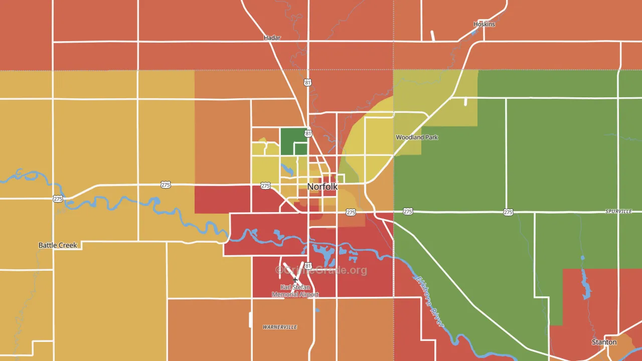 Norfolk, NE Map of Robbery Rates
