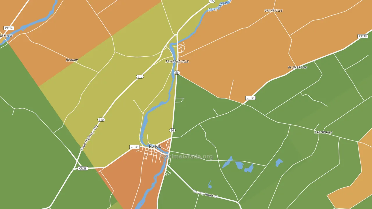 Norfolk, NY Map of Robbery Rates