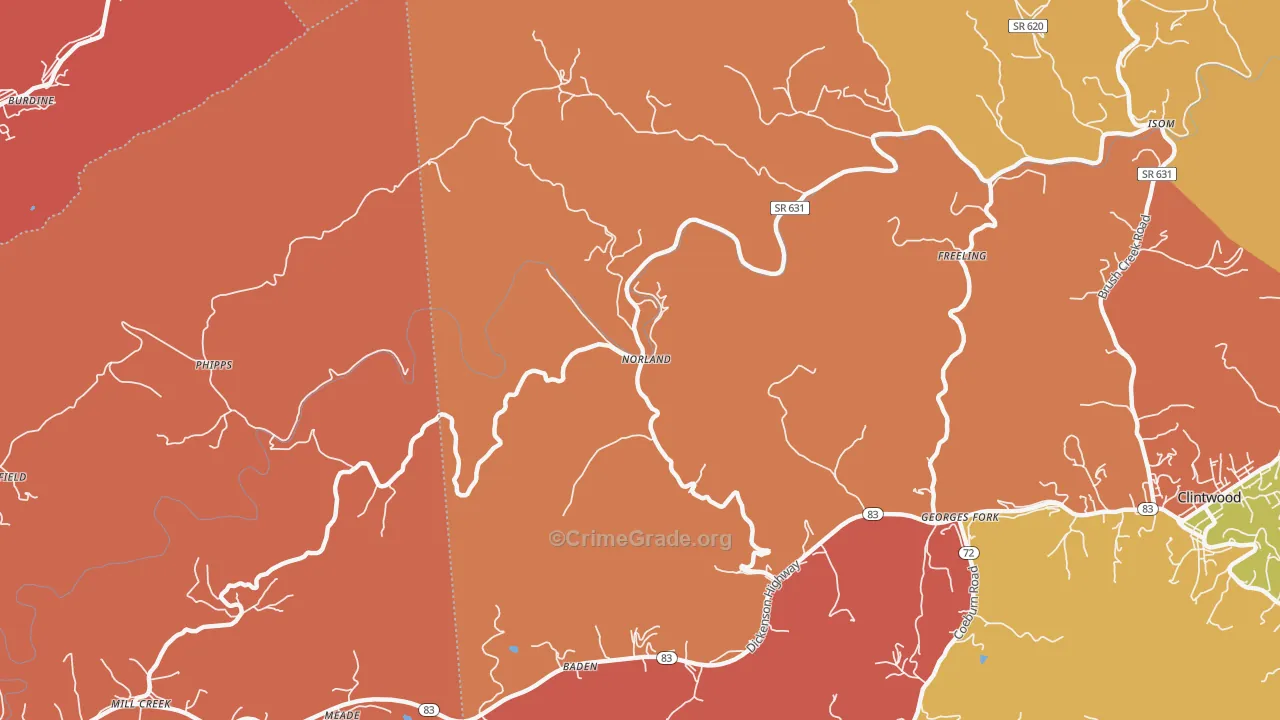 Norland, VA Map of Robbery Rates