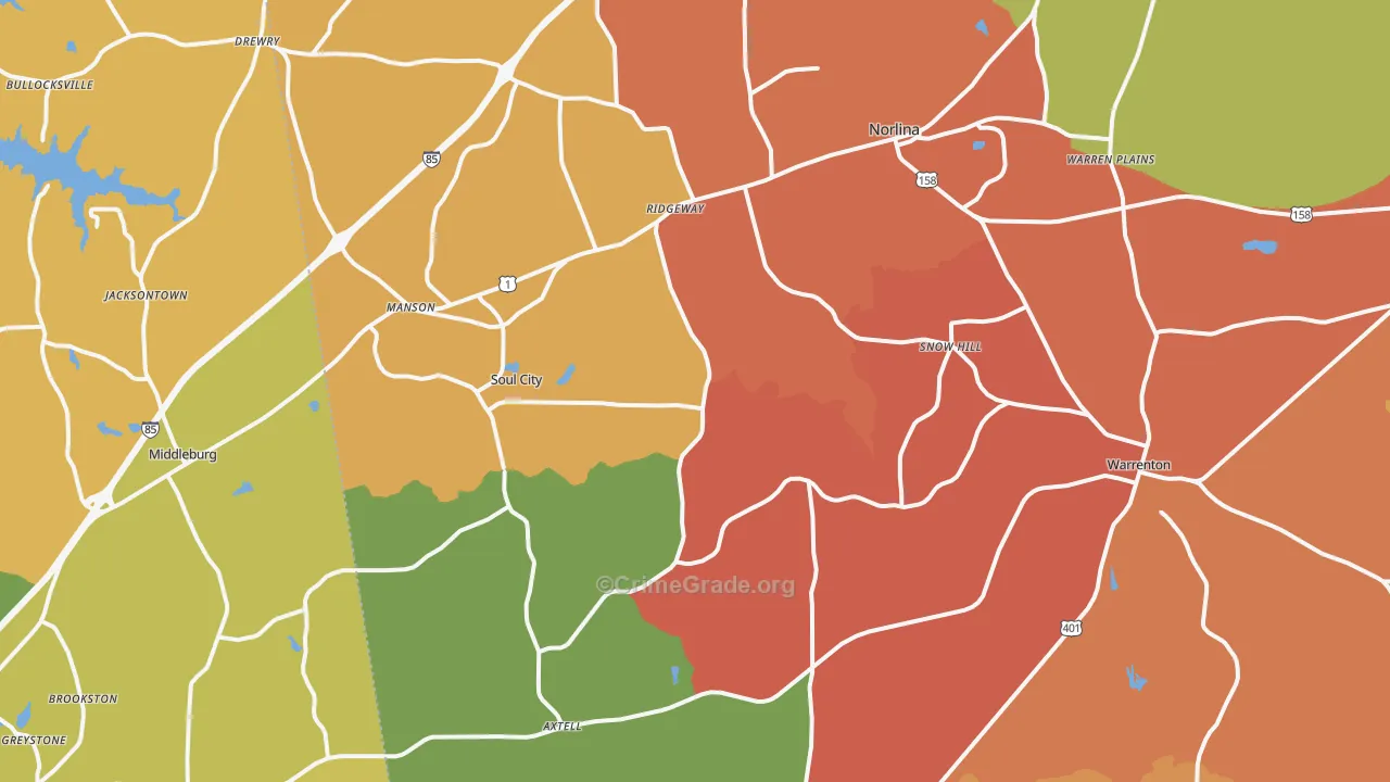 Norlina, NC Map of Robbery Rates
