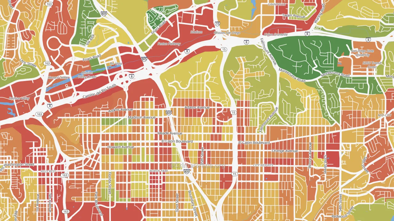 Normal Heights, San Diego, CA Map of Robbery Rates