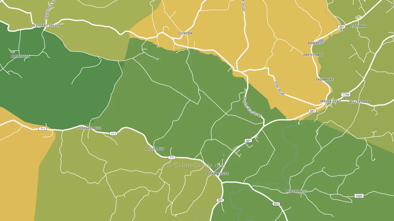 Normalville, PA Map of Robbery Rates