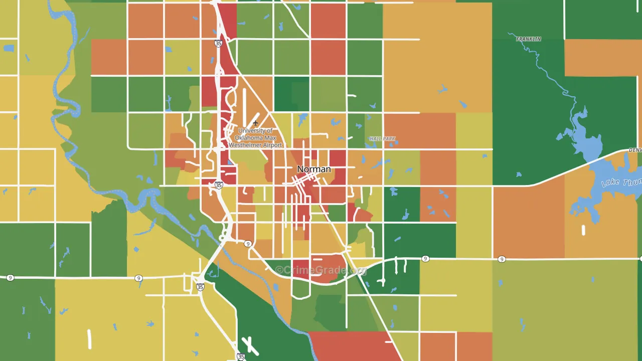 Norman, OK Map of Robbery Rates