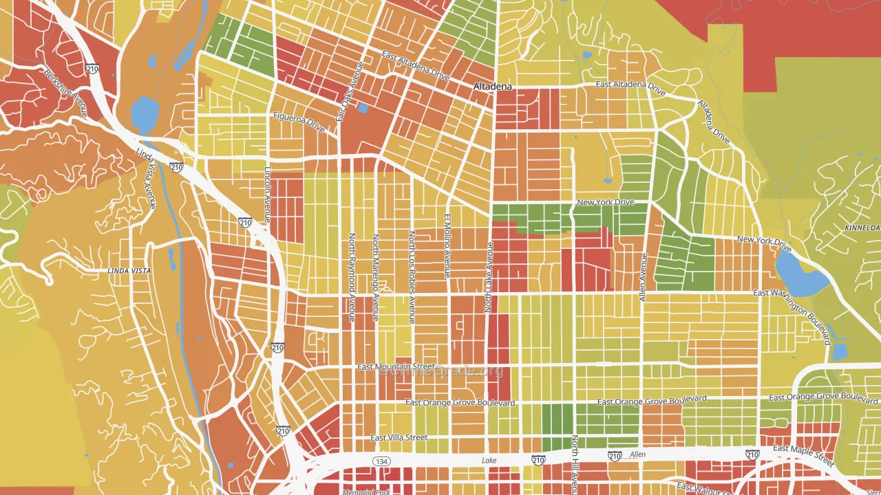 Normandie Heights, Pasadena, CA Map of Robbery Rates