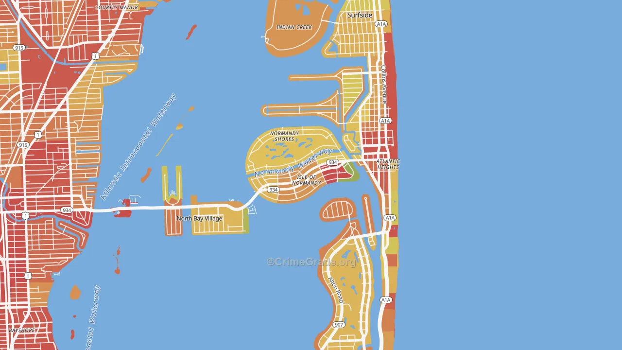 Normandy Isles, North Bay Village, FL Map of Robbery Rates