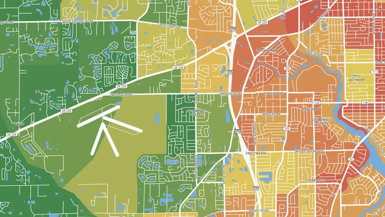 Normandy Manor, Jacksonville, FL Map of Robbery Rates