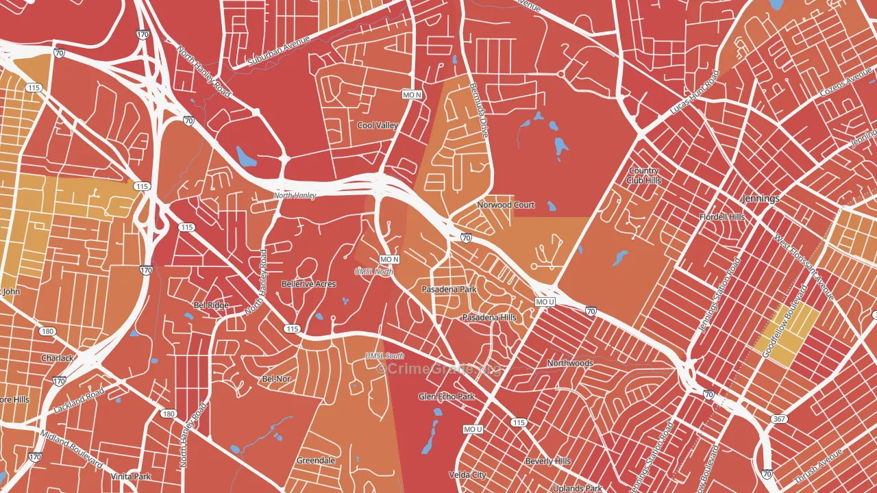 Normandy, MO Map of Robbery Rates