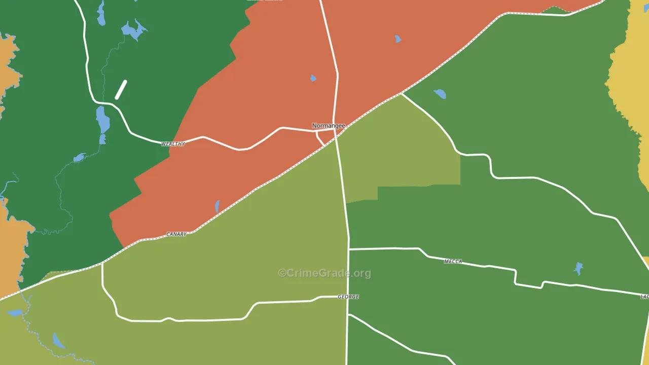 Normangee, TX Map of Robbery Rates