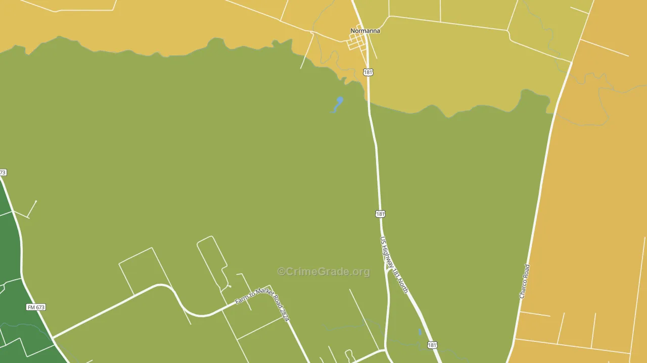 Normanna, TX Map of Robbery Rates
