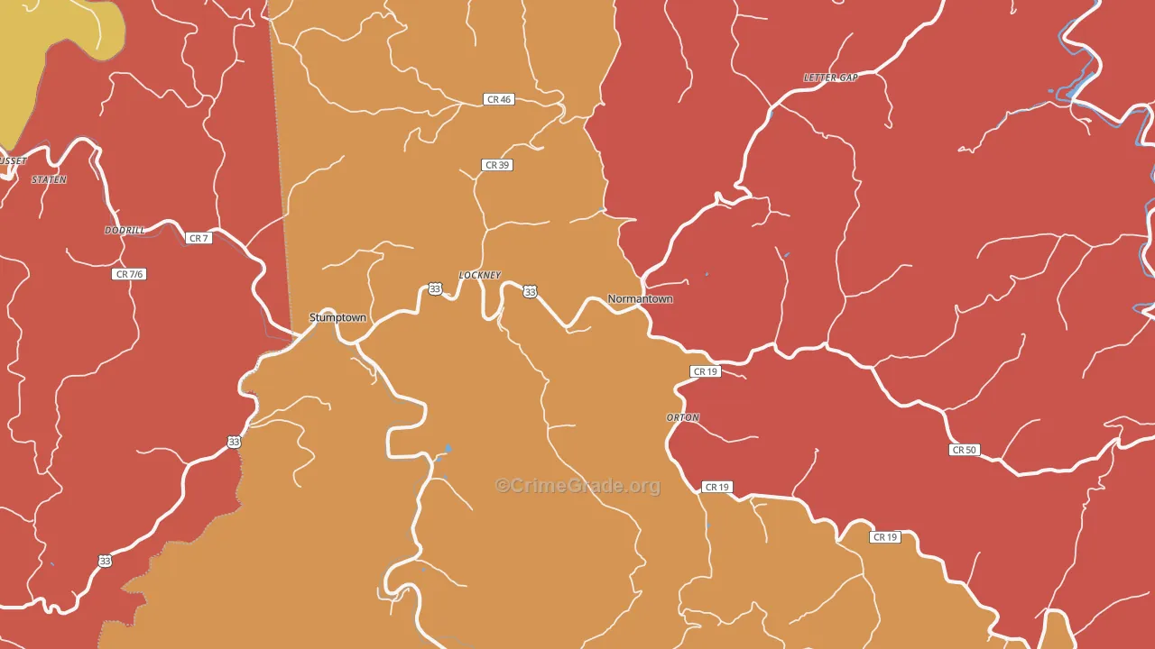 Normantown, WV Map of Robbery Rates