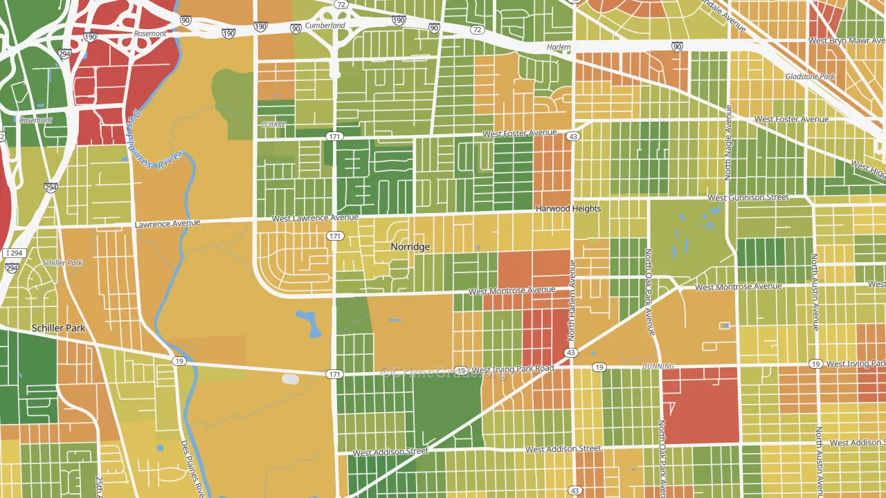 Norridge, IL Map of Robbery Rates