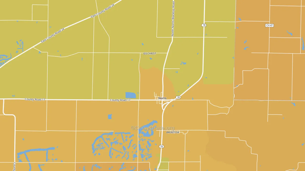 Norris, IL Map of Robbery Rates