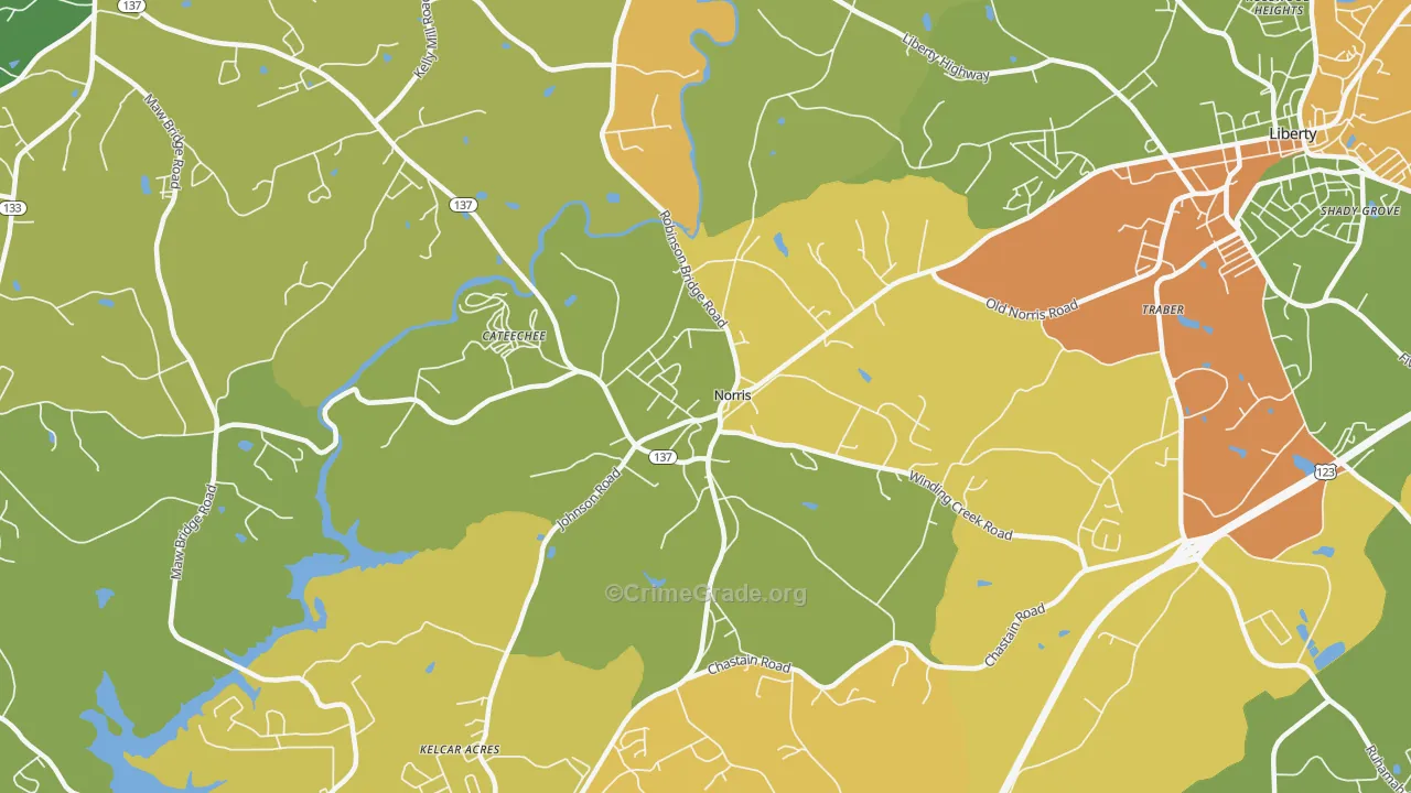 Norris, SC Map of Robbery Rates