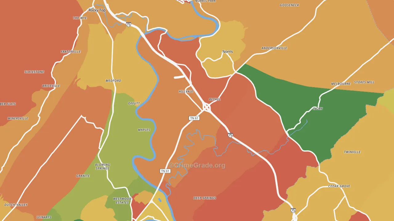 Norris, TN Map of Robbery Rates