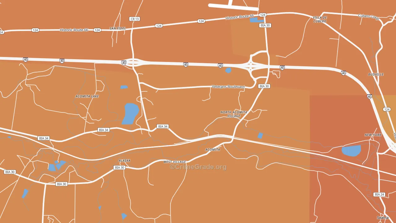 North Acomita Village, NM Map of Robbery Rates