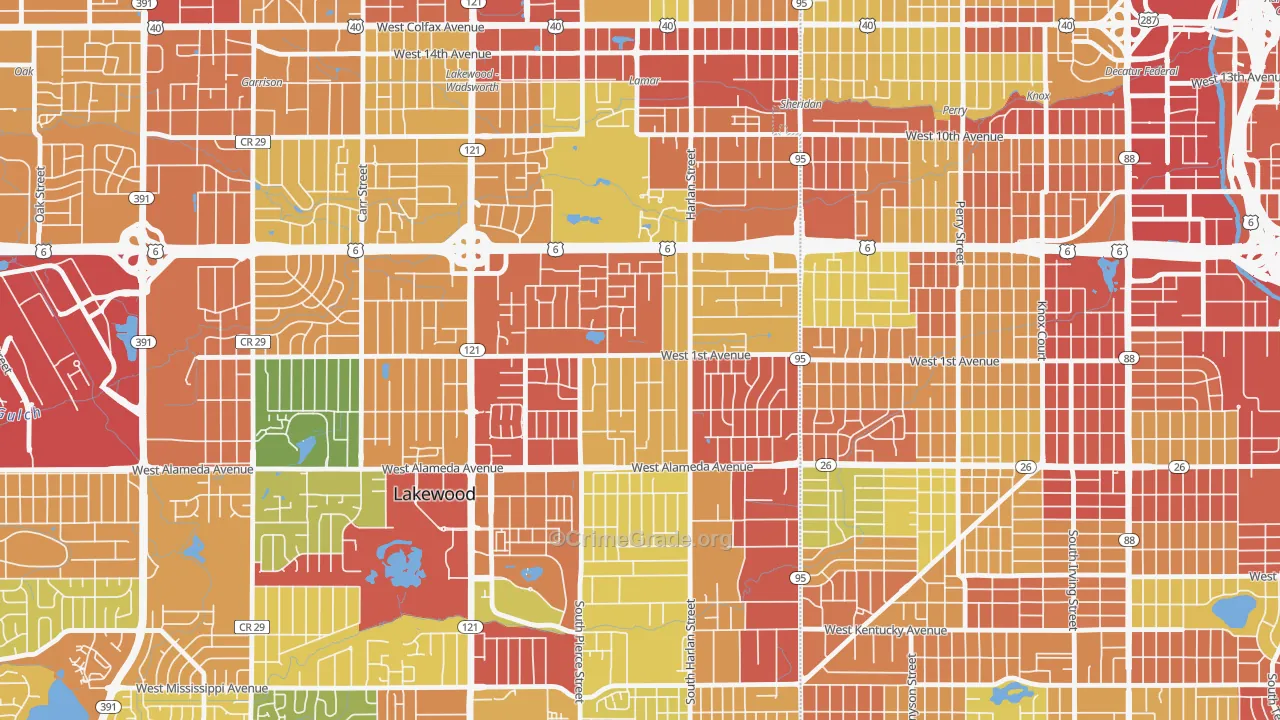 North Alameda, Lakewood, CO Map of Robbery Rates