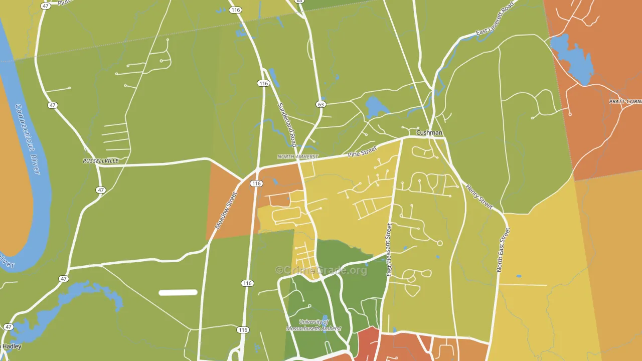 North Amherst, Amherst, MA Map of Robbery Rates