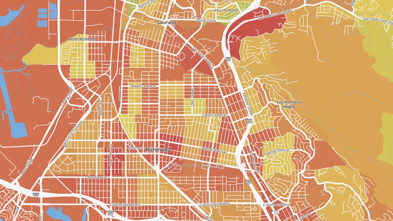 North and East, Richmond, CA Map of Robbery Rates