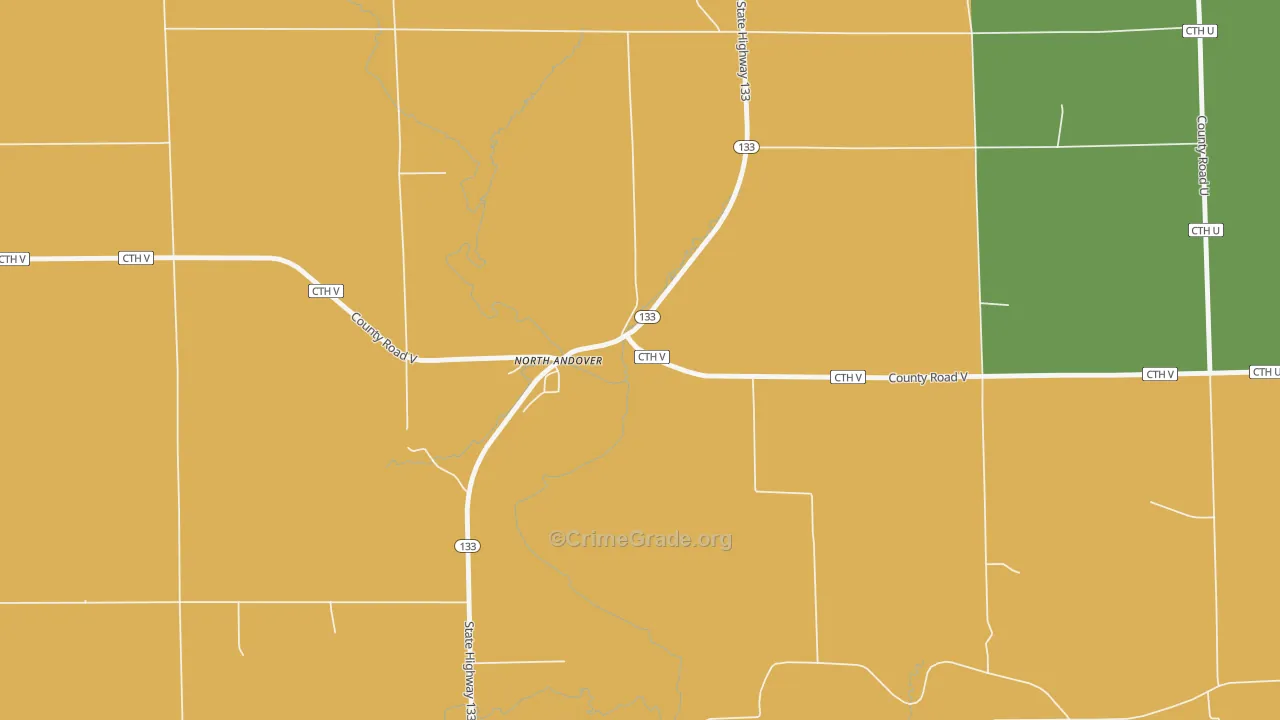 North Andover, WI Map of Robbery Rates