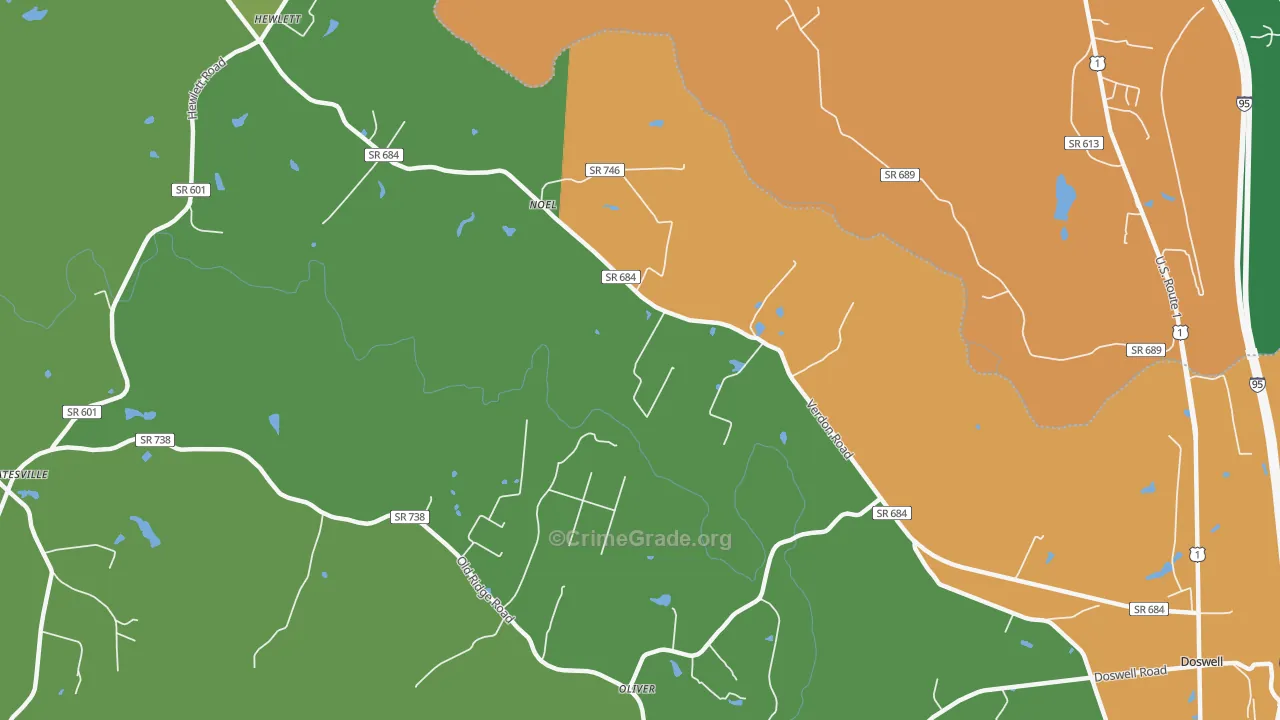 North Anna, VA Map of Robbery Rates