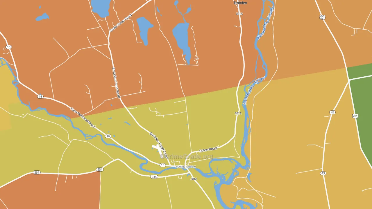 North Anson, ME Map of Robbery Rates
