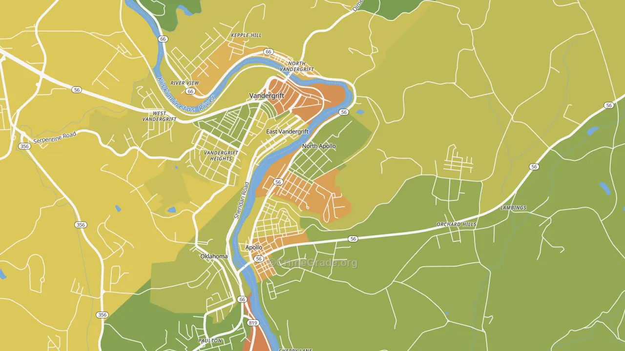 North Apollo, PA Map of Robbery Rates