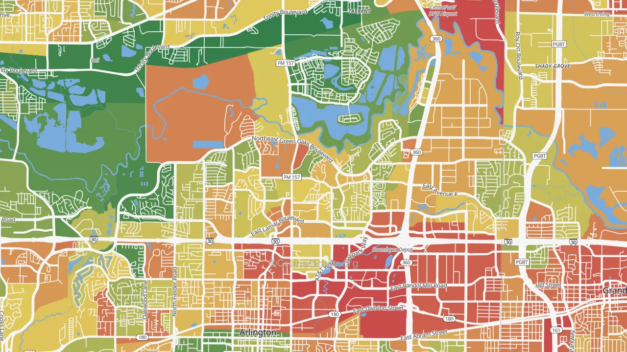 North Arlington, Arlington, TX Map of Robbery Rates