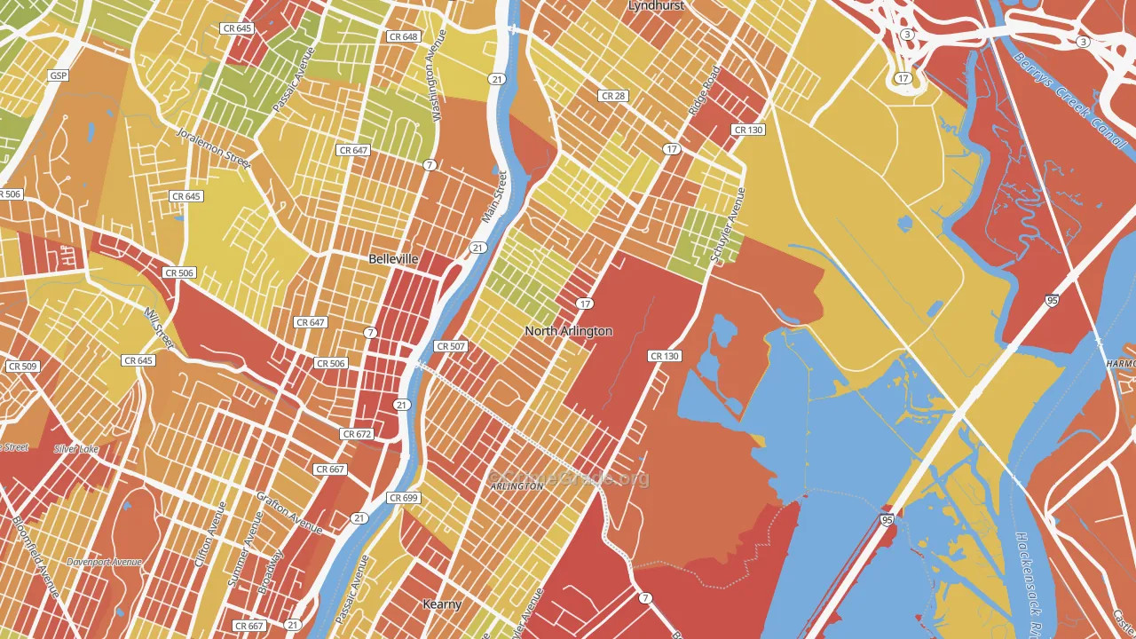 North Arlington, NJ Map of Robbery Rates