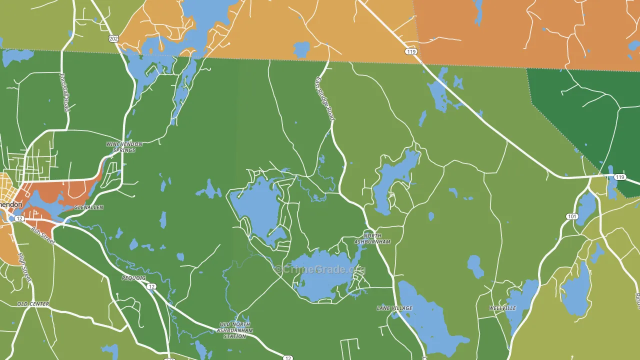 North Ashburnham, MA Map of Robbery Rates