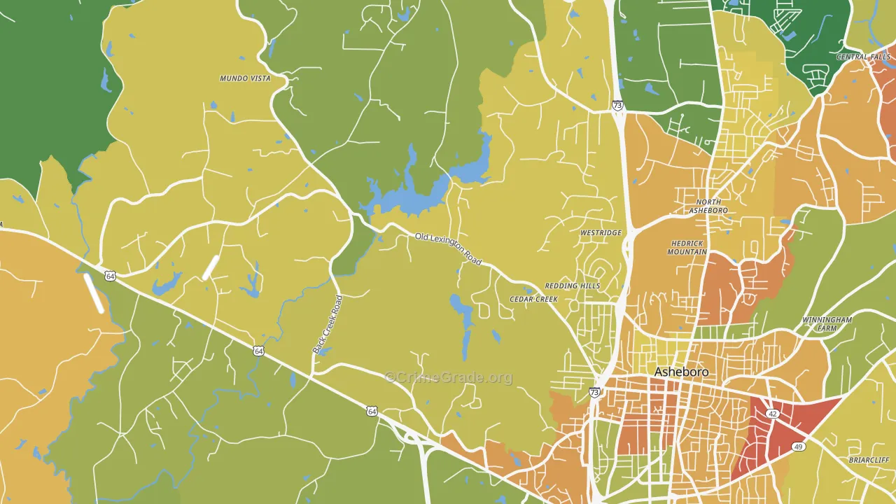 North Asheboro, NC Map of Robbery Rates