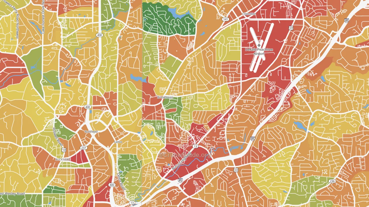 North Atlanta, GA Map of Robbery Rates