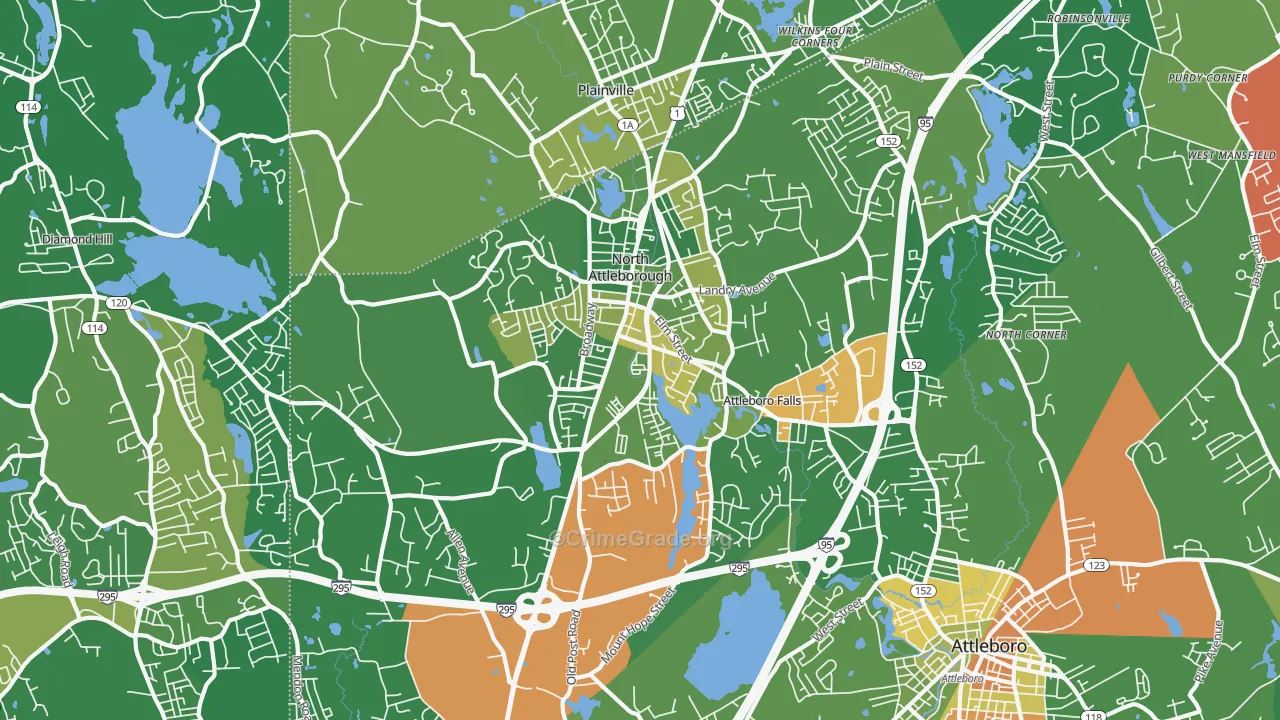 North Attleboro, MA Map of Robbery Rates