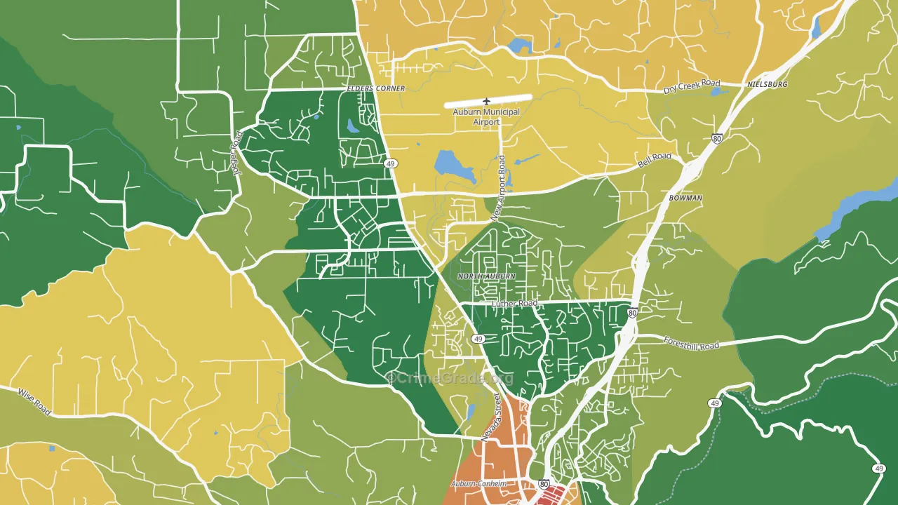 North Auburn, CA Map of Robbery Rates