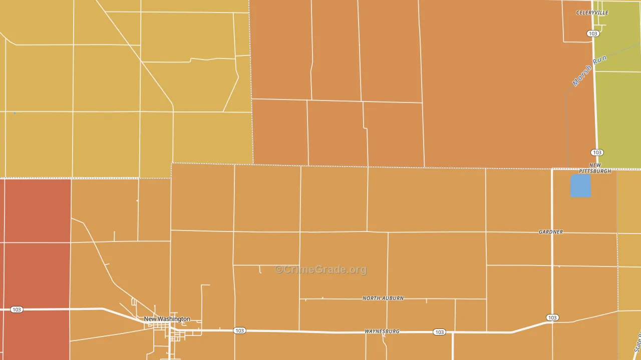 North Auburn, OH Map of Robbery Rates