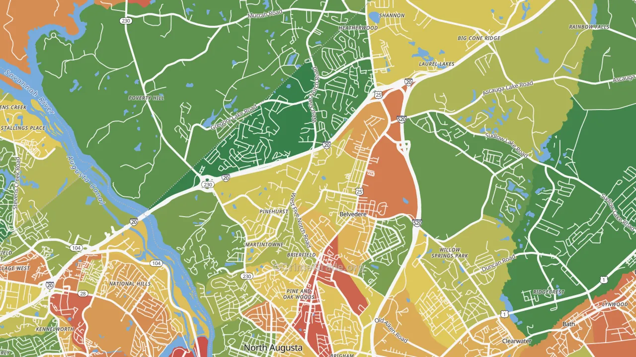 North Augusta, SC Map of Robbery Rates